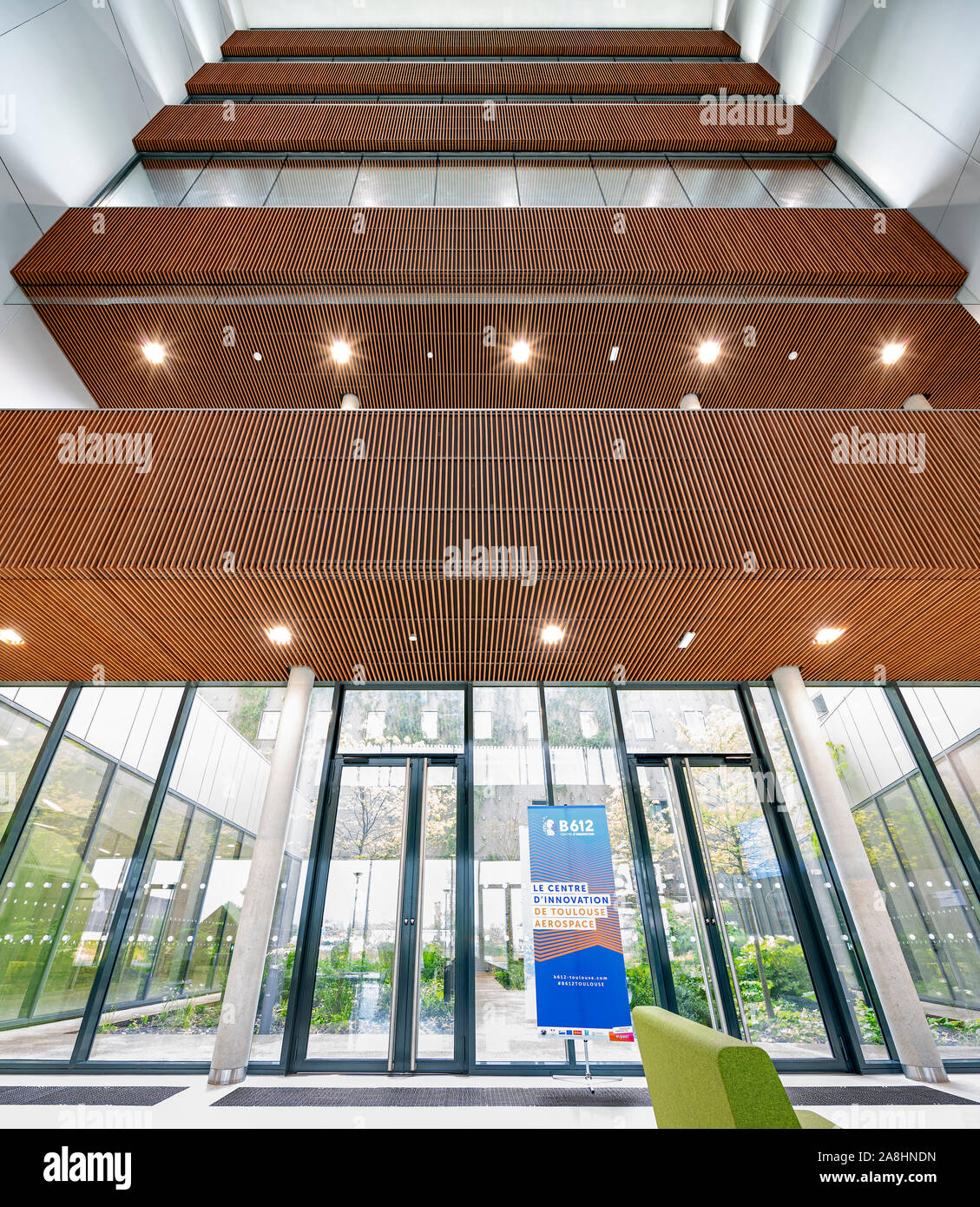 Entrance hall of the B612 building of the The Toulouse Aerospace Innovation Center dedicated to aeronautics industry, air space and embedded systems. Stock Photo