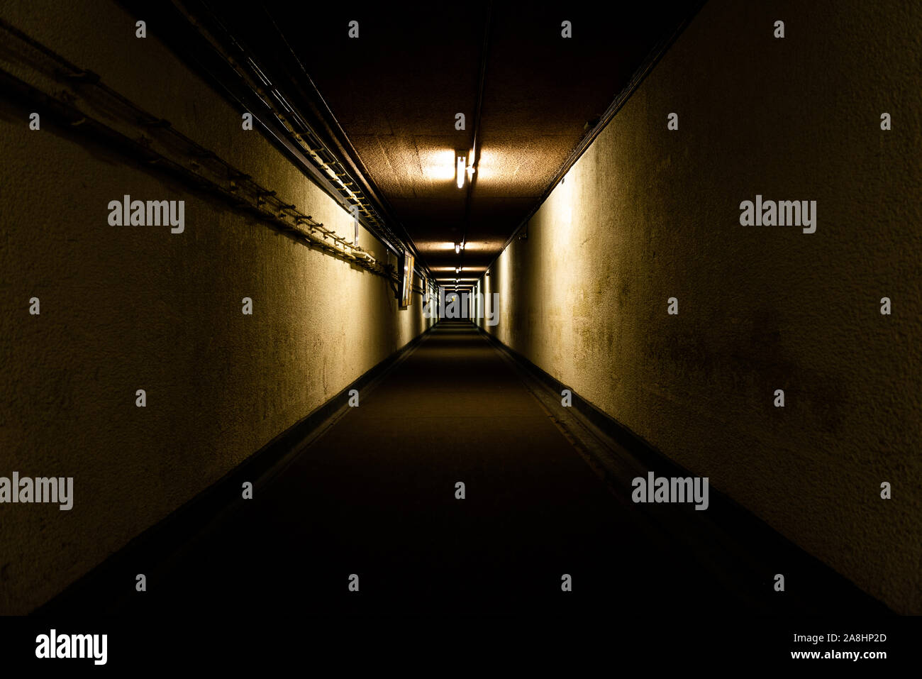 Entrance to the Kelvedon hatch nuclear bunker in Braintree, Essex, a long interior tunnel, spooky and scary in design Stock Photo
