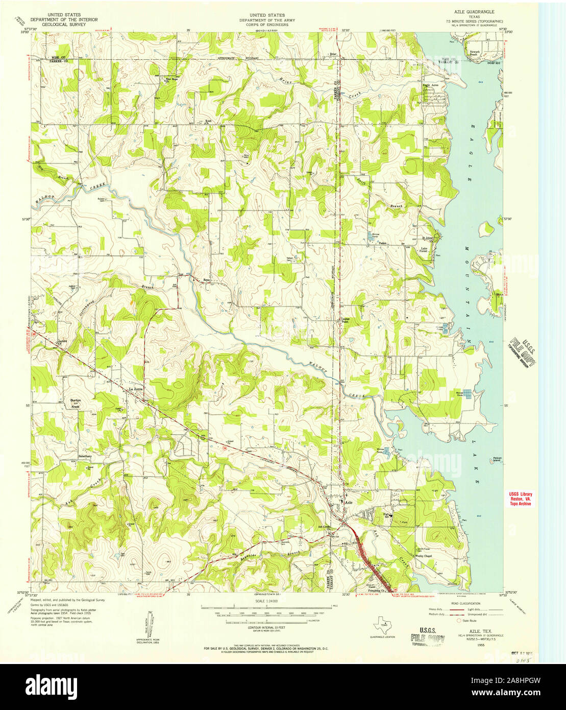 USGS TOPO Map Texas TX Azle 106280 1955 24000 Restoration Stock Photo