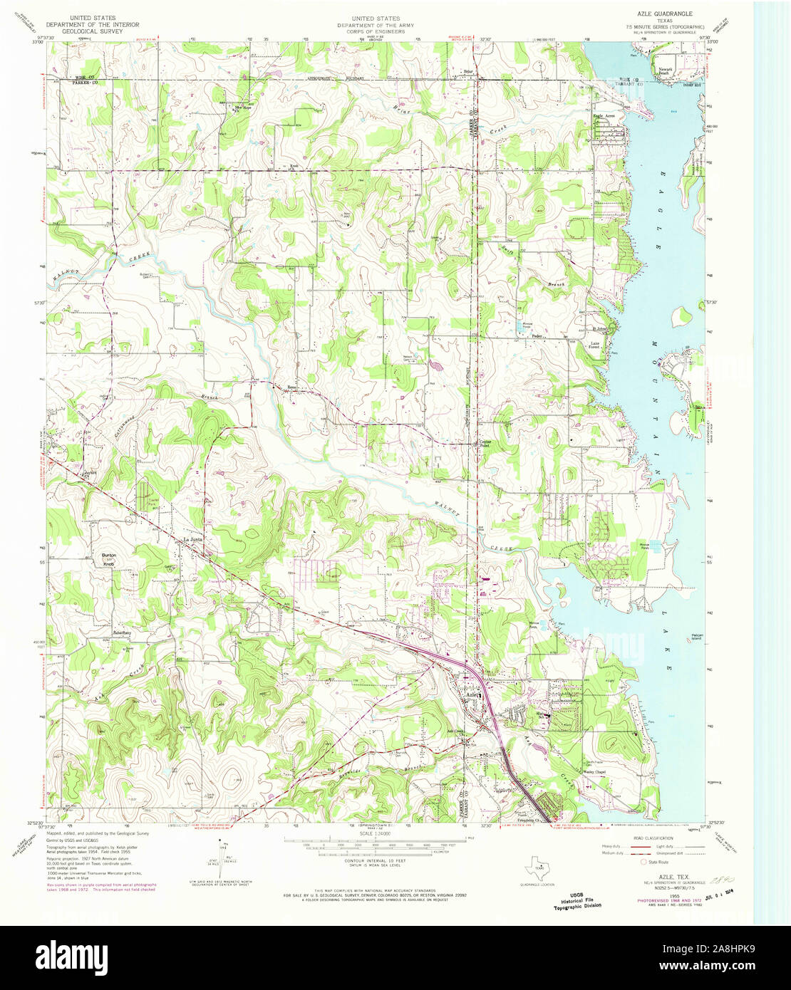 USGS TOPO Map Texas TX Azle 106283 1955 24000 Restoration Stock Photo
