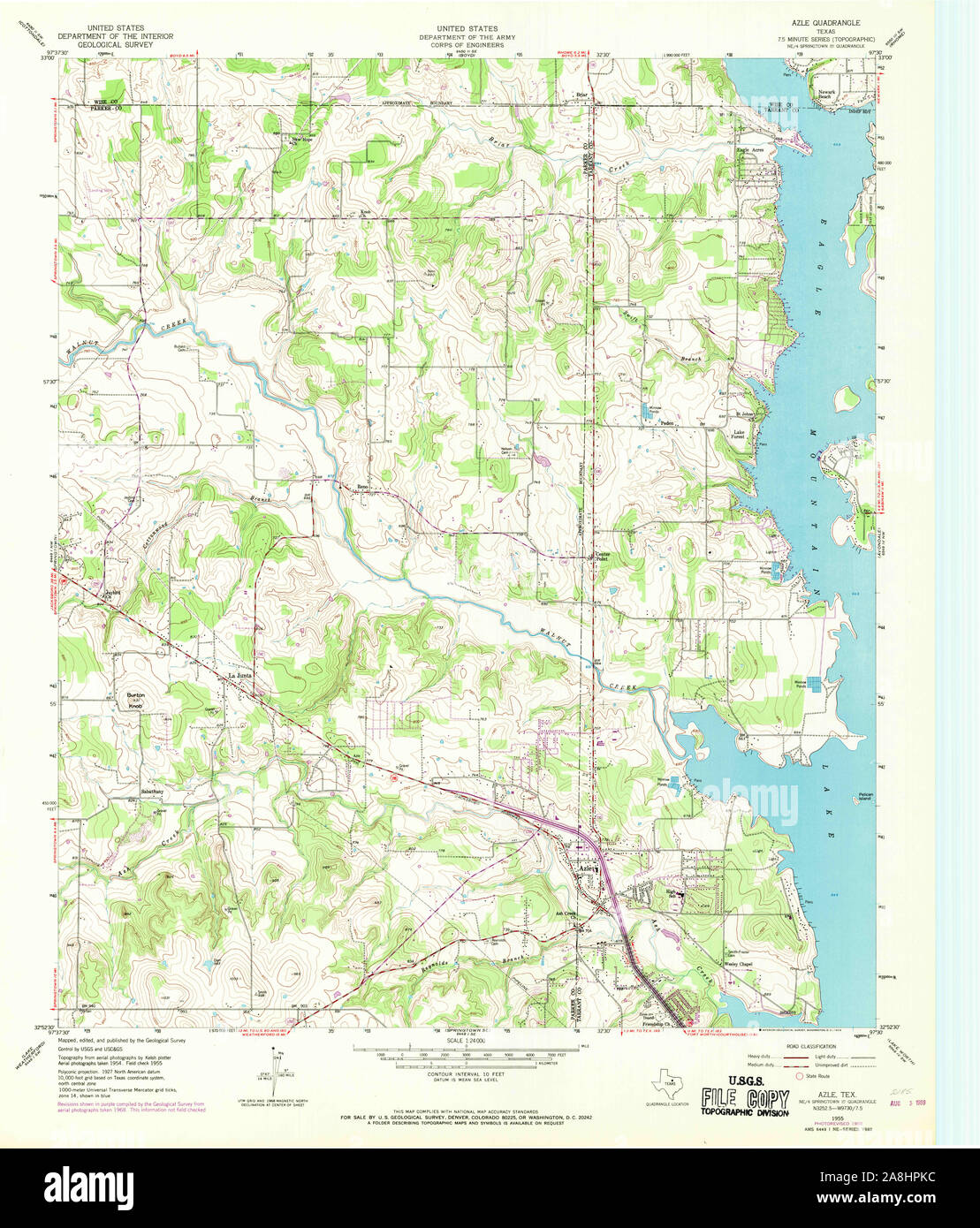 USGS TOPO Map Texas TX Azle 106282 1955 24000 Restoration Stock Photo