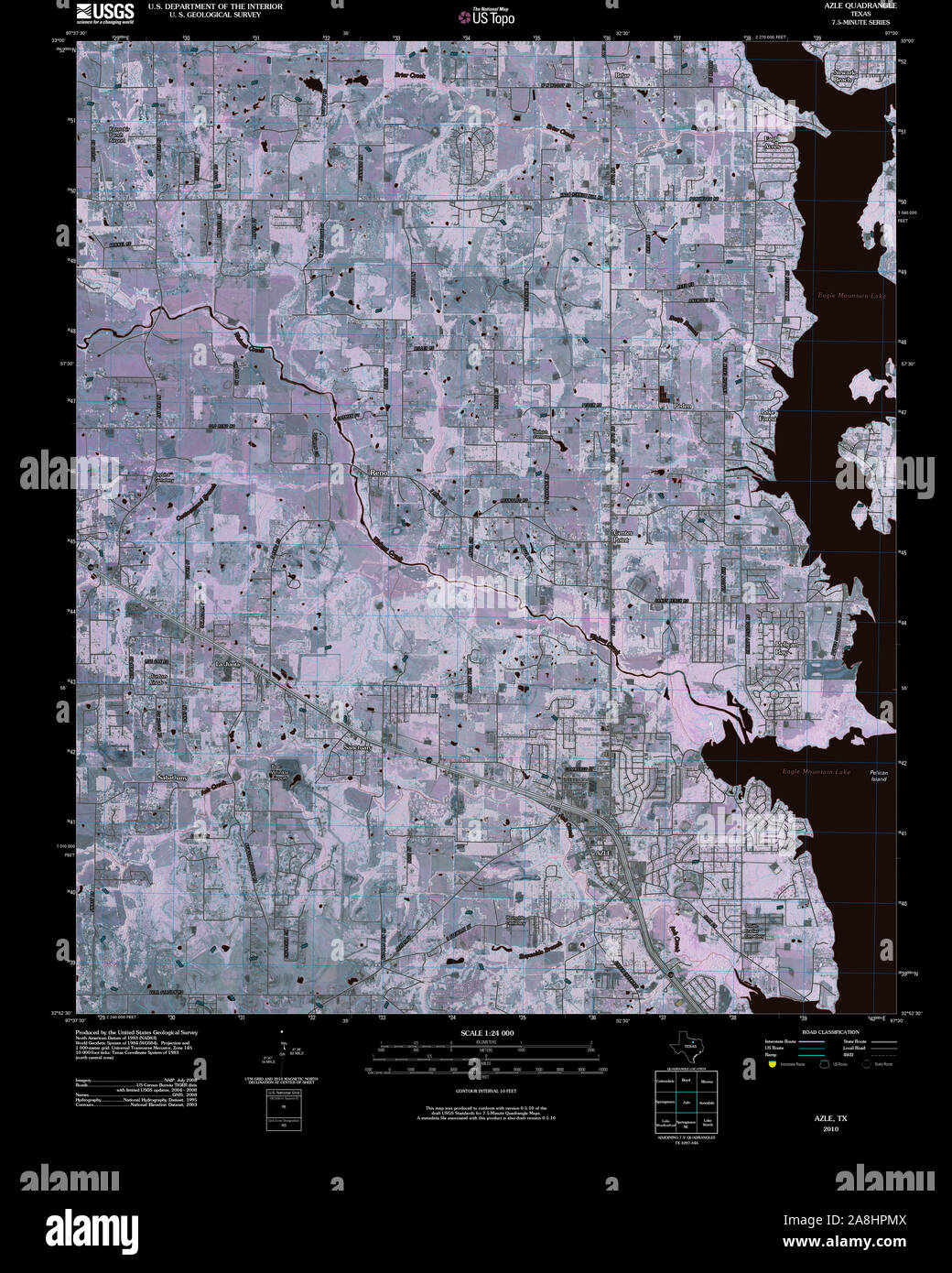 USGS TOPO Map Texas TX Azle 20100505 TM Inverted Restoration Stock Photo