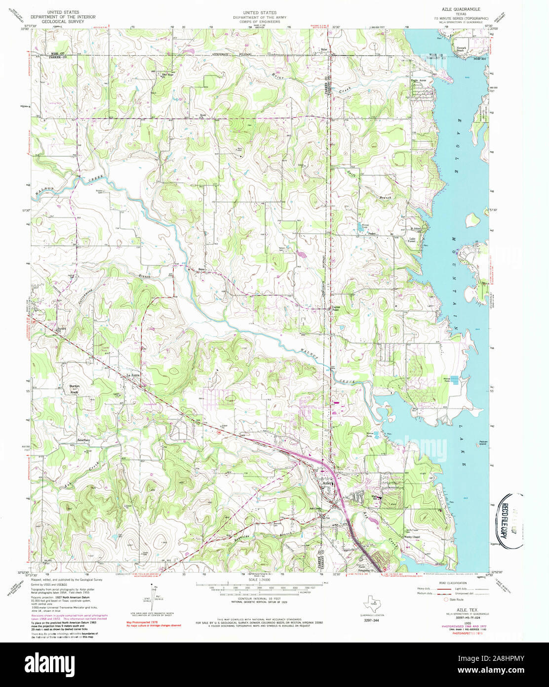 USGS TOPO Map Texas TX Azle 121242 1955 24000 Restoration Stock Photo