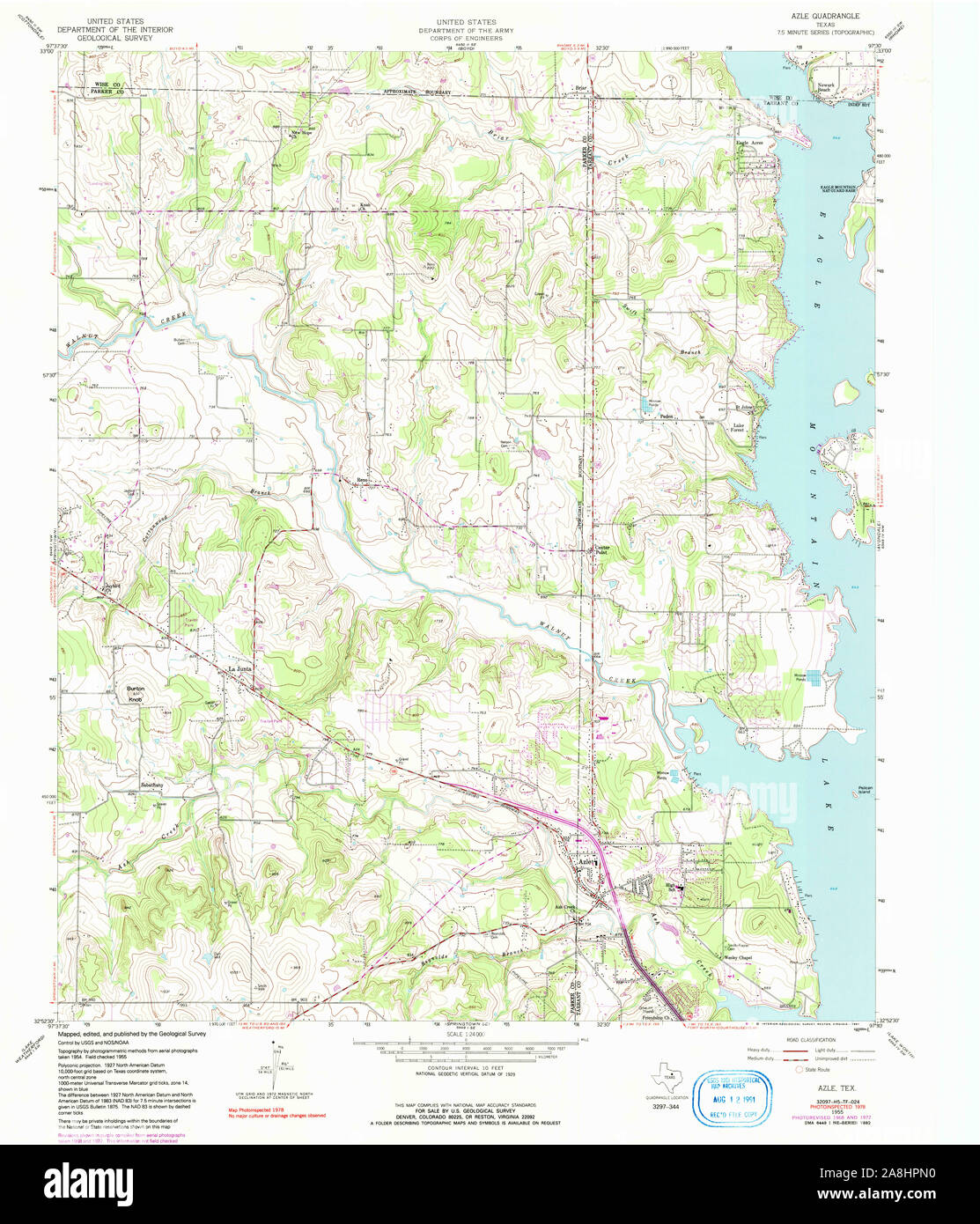 USGS TOPO Map Texas TX Azle 121241 1955 24000 Restoration Stock Photo