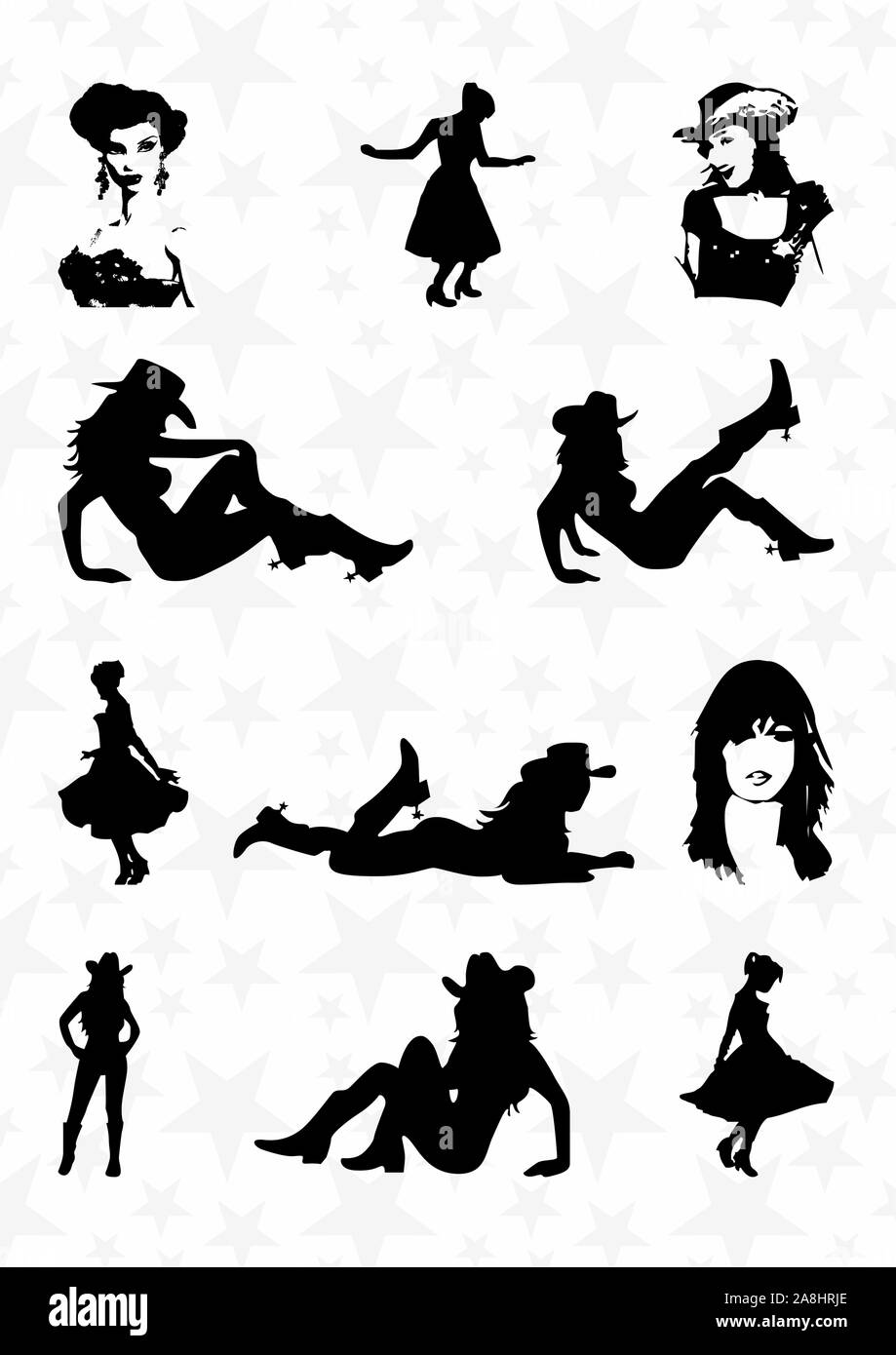 Silhouettes of Western Cowgirls. Vector Illustration - isolated on white Stock Vector