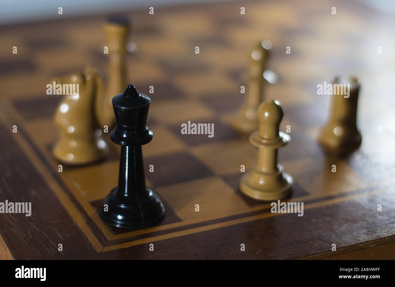 Stalemate in a strategic game of chess. Black king cornered by white