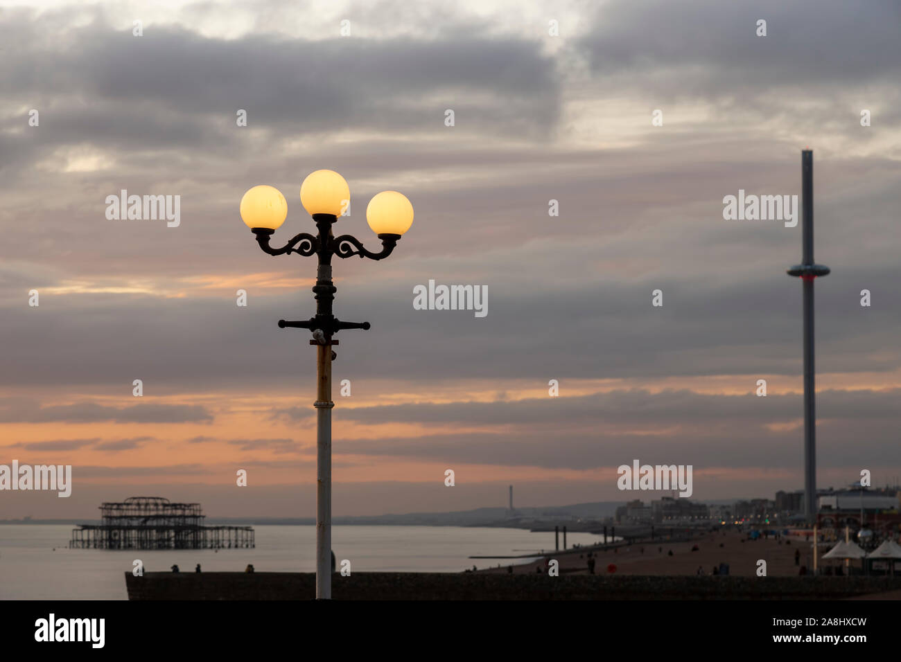 palace pier glode lights and brighton sea Stock Photo