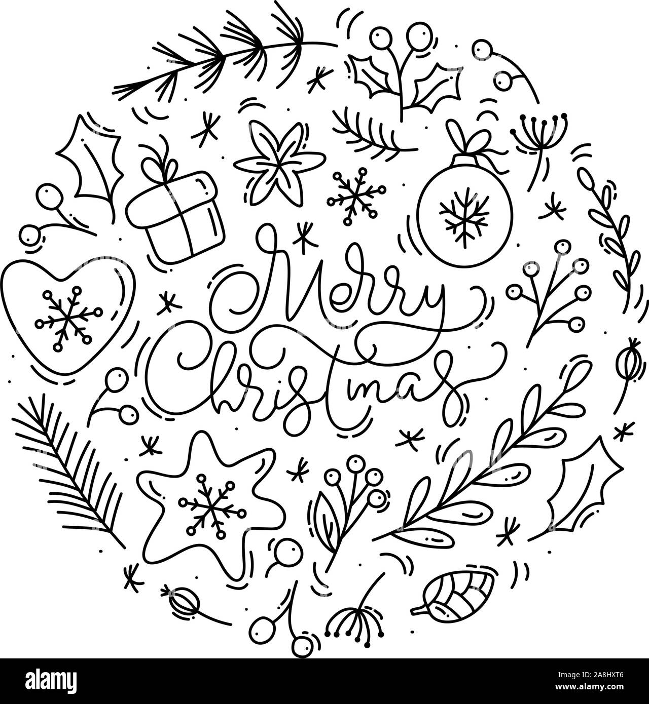 Merry Christmas calligraphic lettering hand written vector text and ...