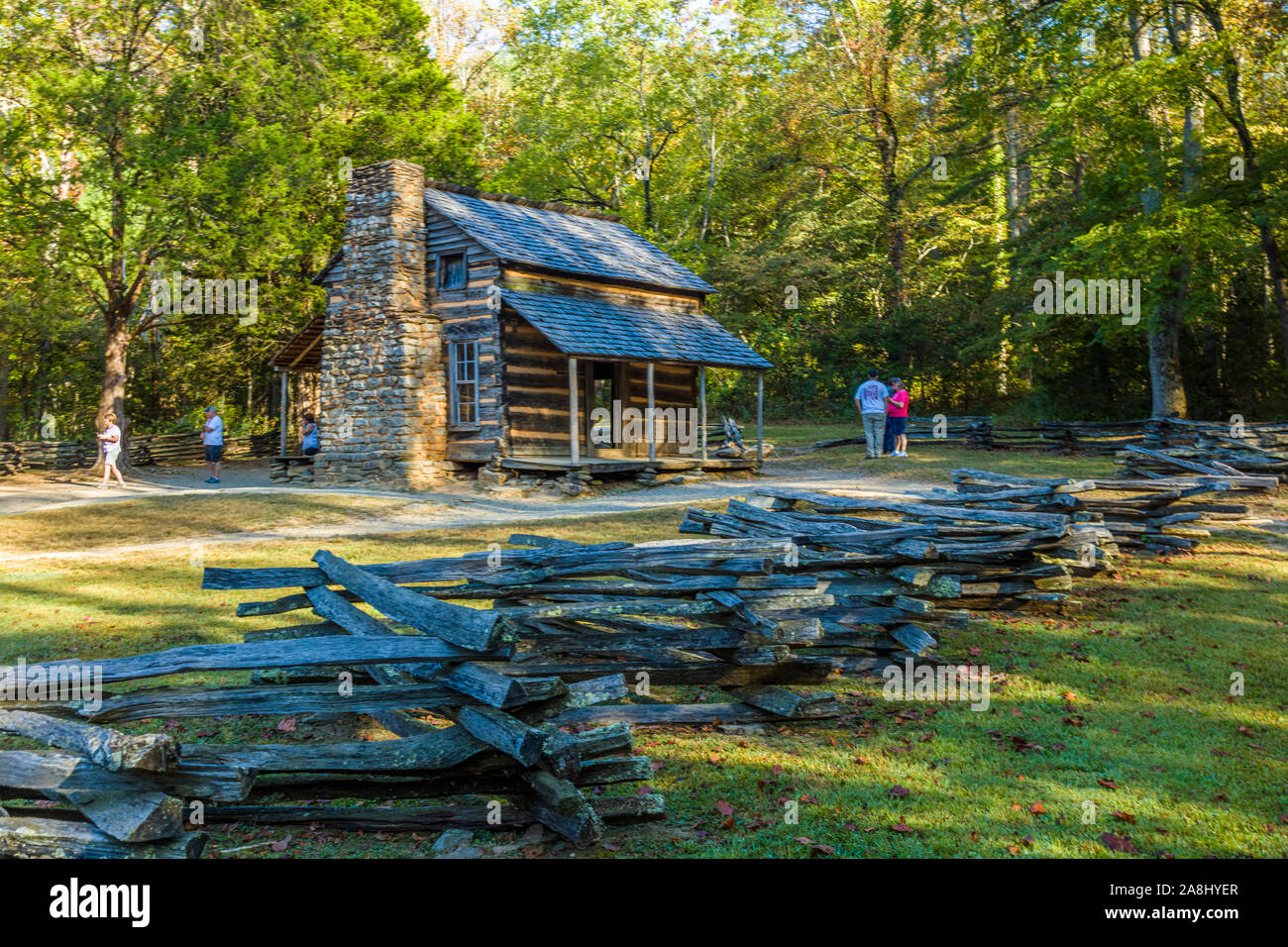 The John Oliver Place in Cades Cove in the Great Smoky Mountains National Park in Tennessee in the United States Stock Photo
