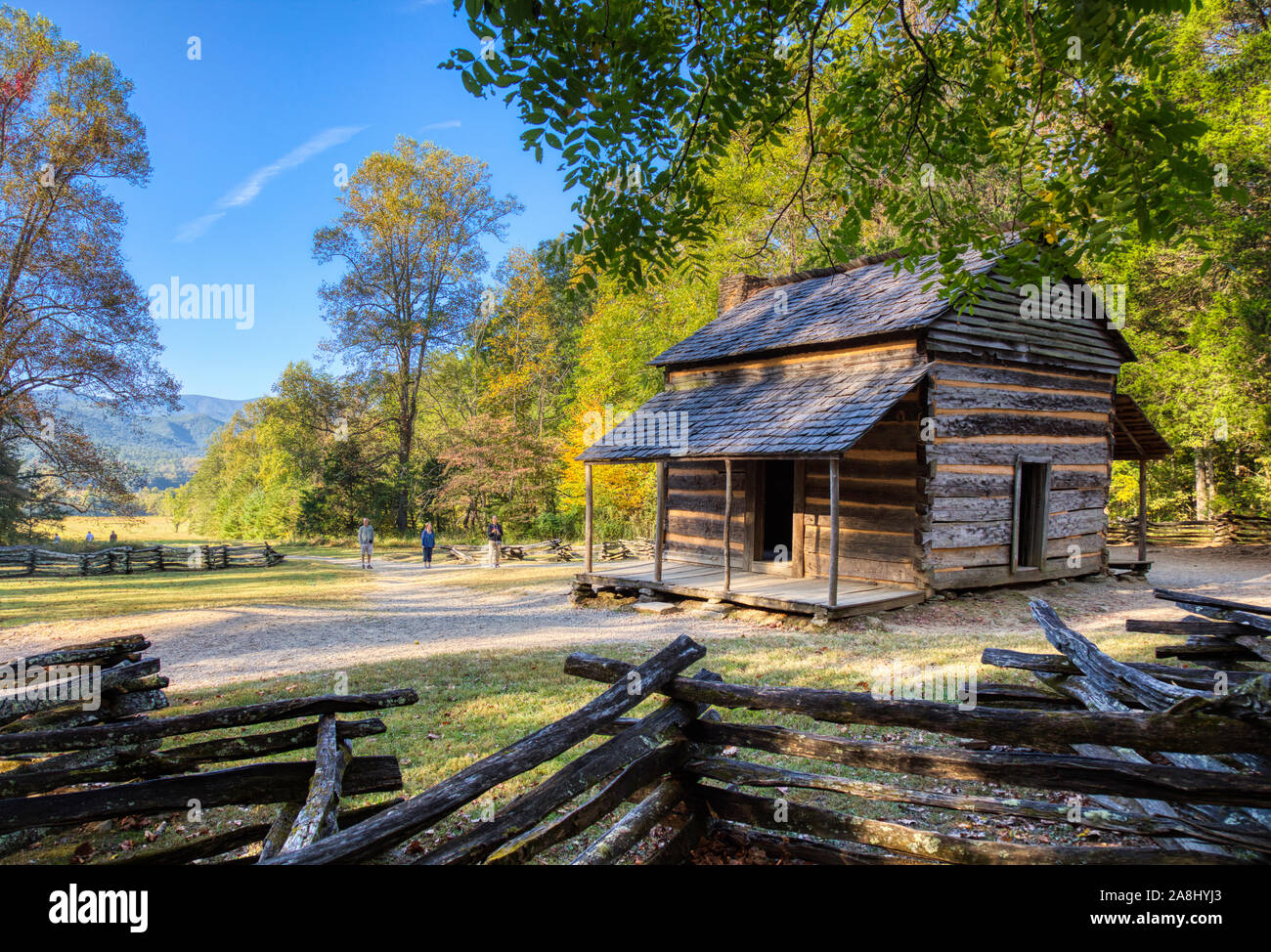 The John Oliver Place in Cades Cove in the Great Smoky Mountains National Park in Tennessee in the United States Stock Photo