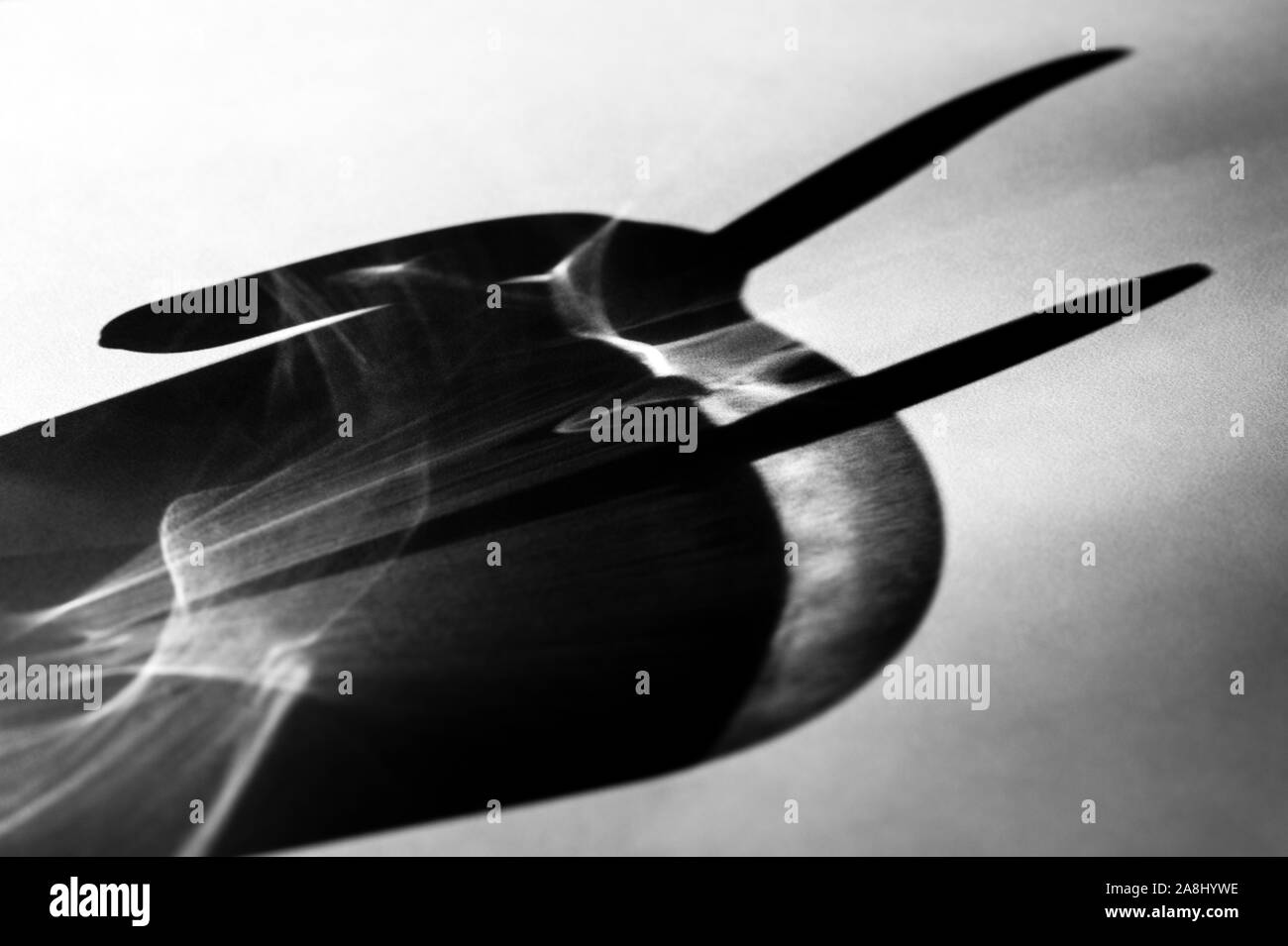 Crystal vase lit with natural light creating abstract shapes and