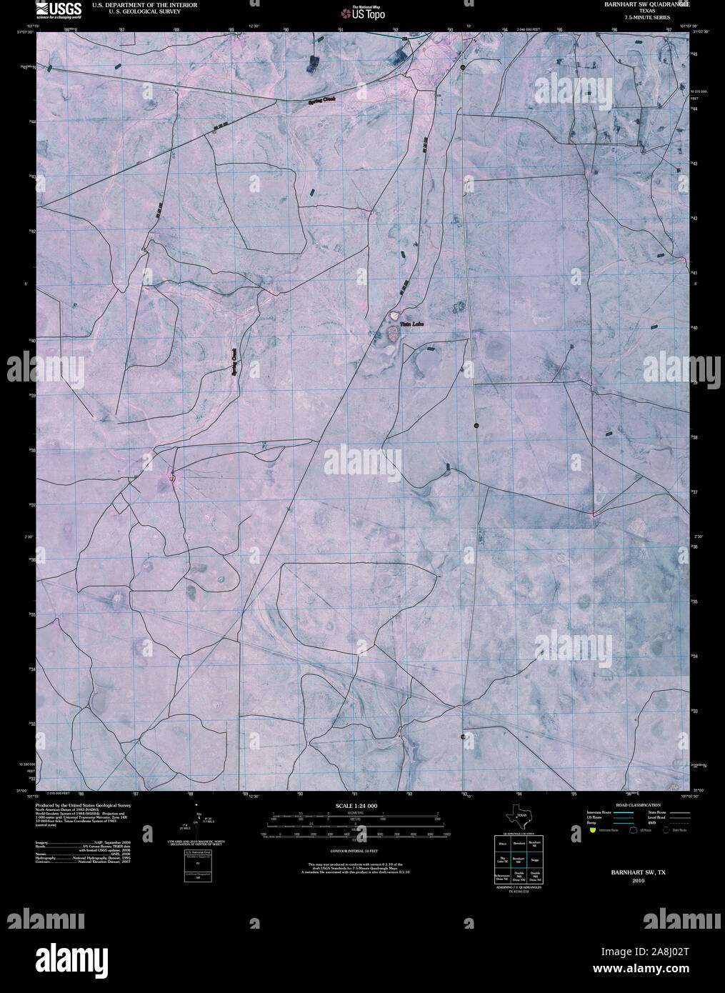 USGS TOPO Map Texas TX Barnhart SW 20100213 TM Inverted Restoration Stock Photo