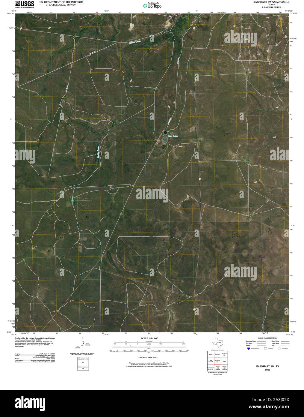 USGS TOPO Map Texas TX Barnhart SW 20100213 TM Restoration Stock Photo