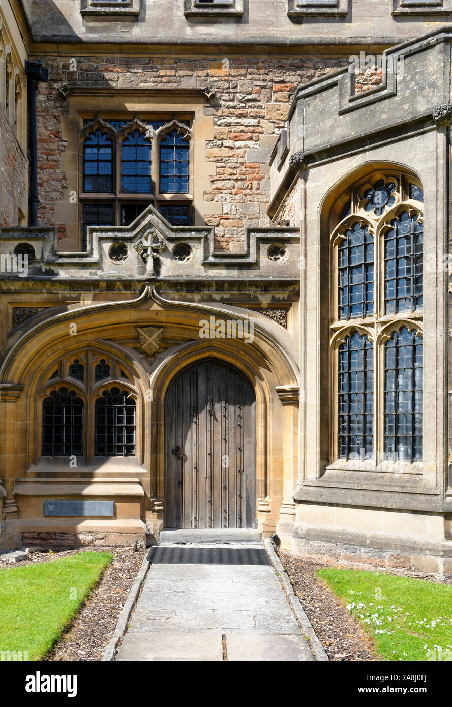 Entrance of Wells Cathedral Music School, Cathedral Green, Wells, Somerset, UK 15th century