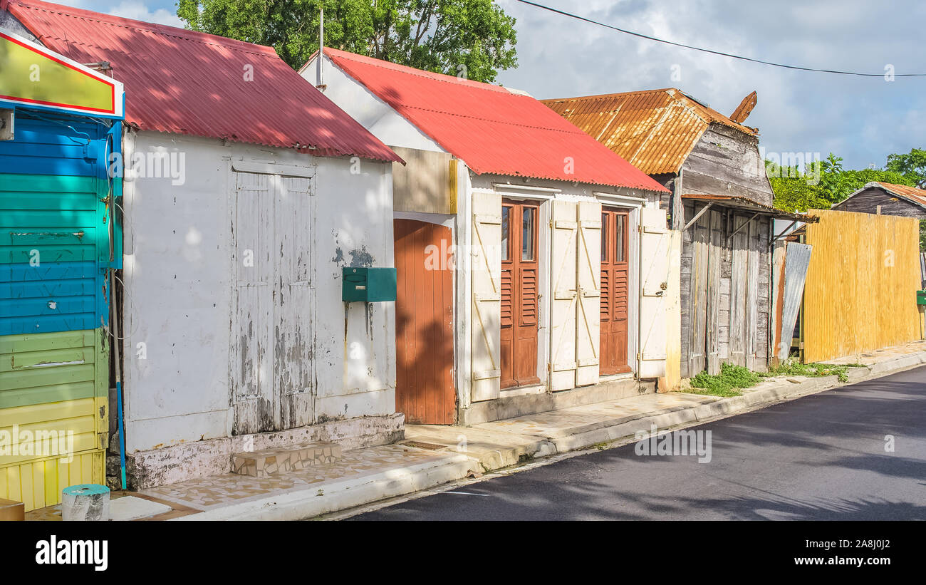 Typical colorful houses in MarieGalante island in Guadeloupe Stock