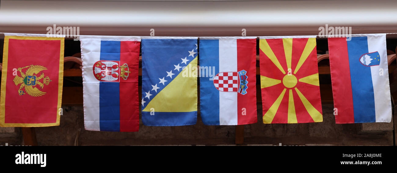 Flags of countries of the former Yugoslavia Stock Photo