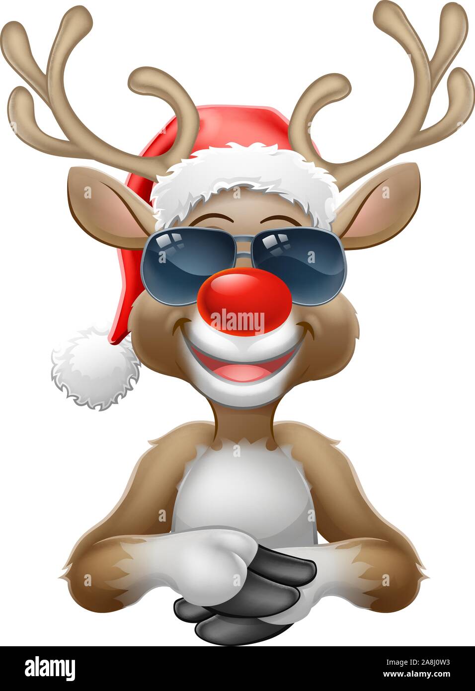 Christmas Reindeer Santa Hat Sunglasses Cartoon Stock Vector