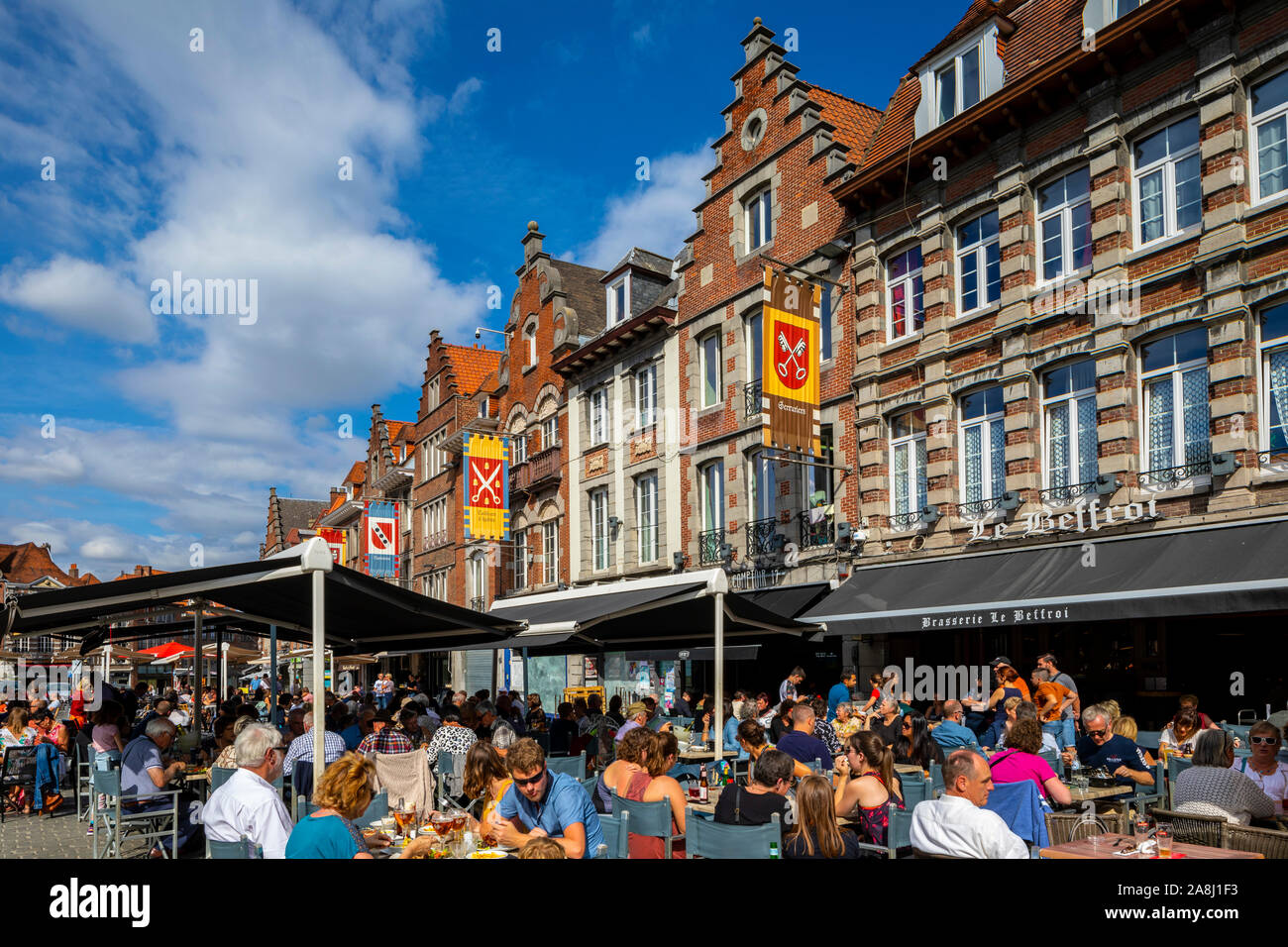 Restaurants in The Grand Place, Tournai, Belgium Stock Photo