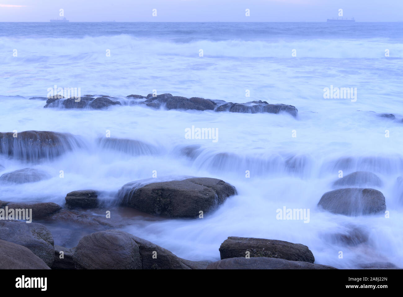 Durban, South Africa, motion blur, beauty in nature, seascape, flowing water, Umhlanga Rocks beach, landscape, graphic, background Stock Photo