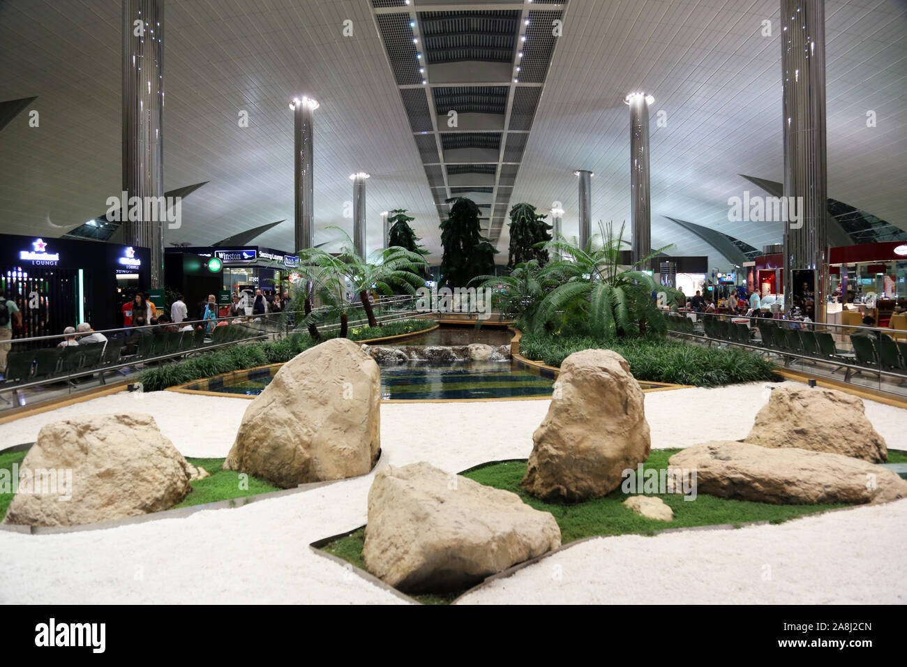 Recreation area in International airport in Dubai, UAE Stock Photo