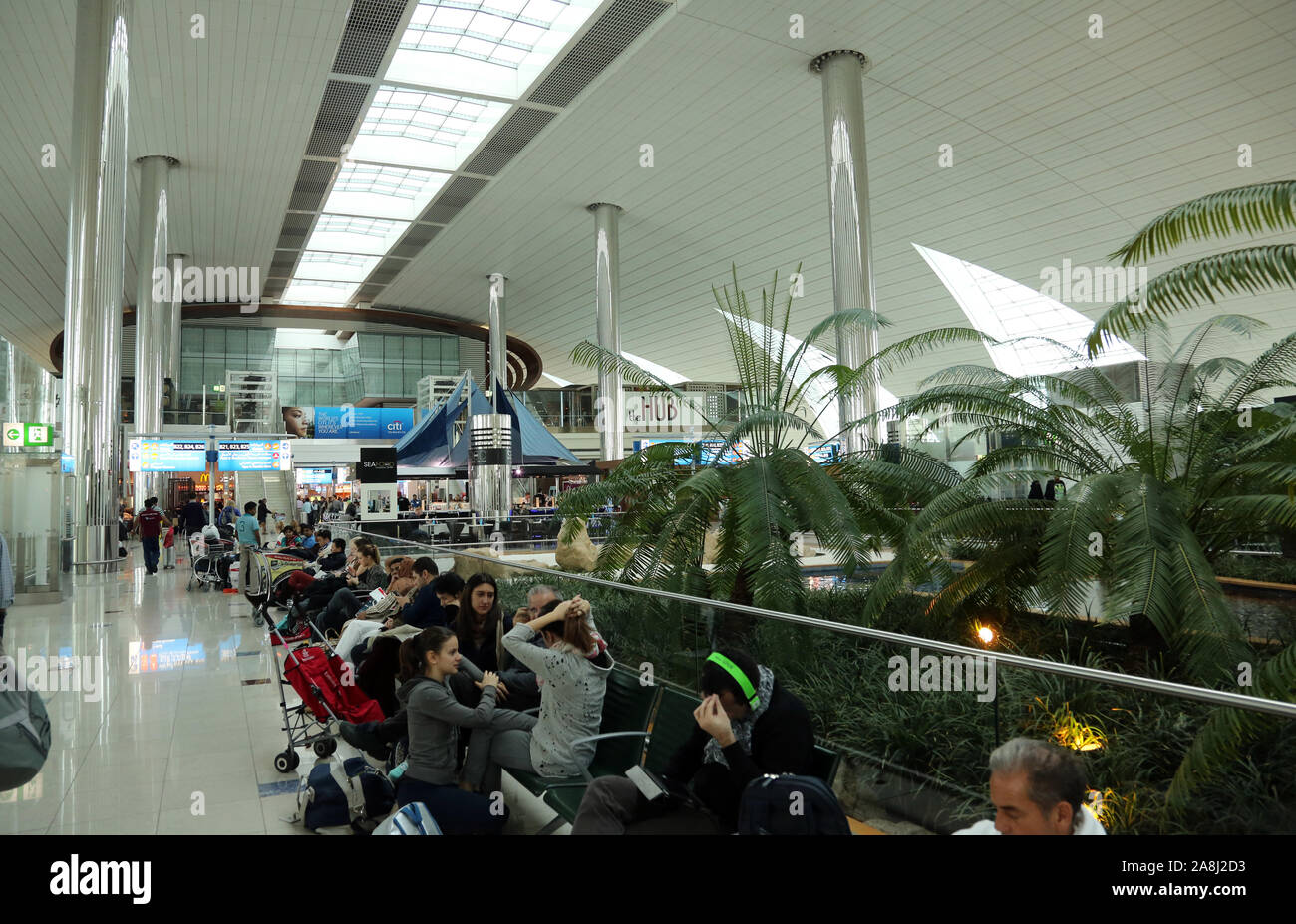 Recreation area in International airport in Dubai, UAE Stock Photo