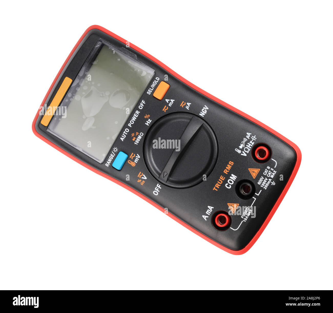 black digital multimeter isolated on white background at dry day Stock
