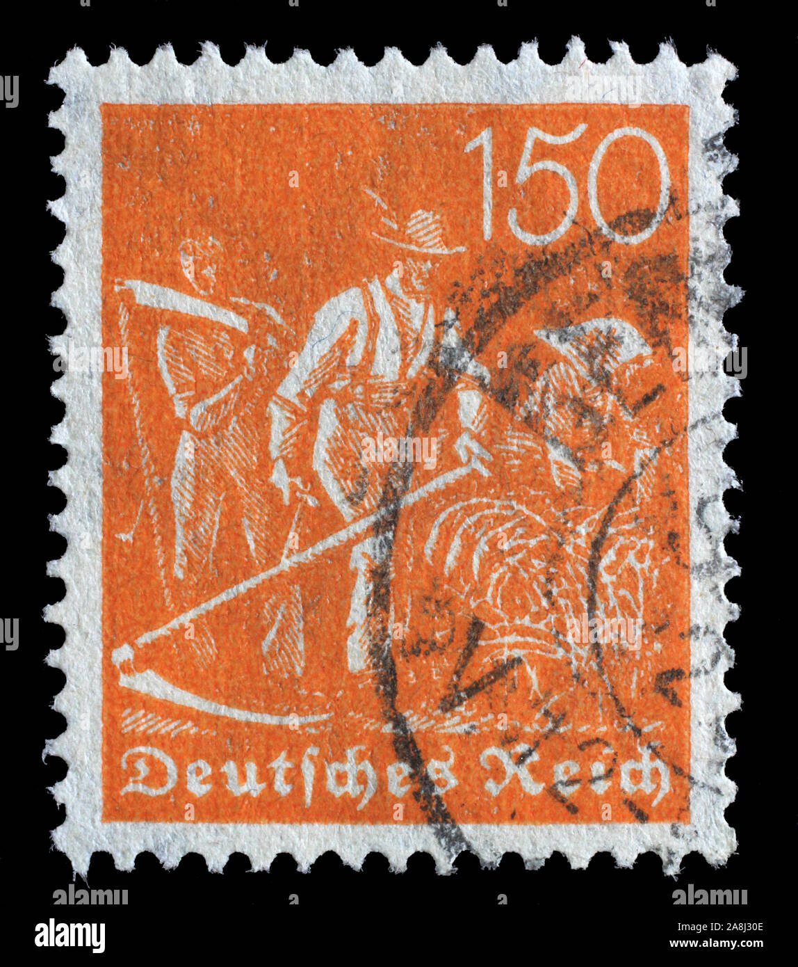 Stamp printed in Germany shows Reaper, Definitives series, circa 1921. Stock Photo