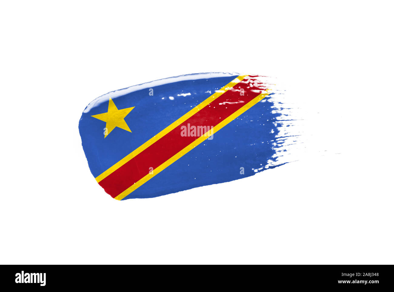 Brush painted Congo Democratic flag. Hand drawn style Stock Photo