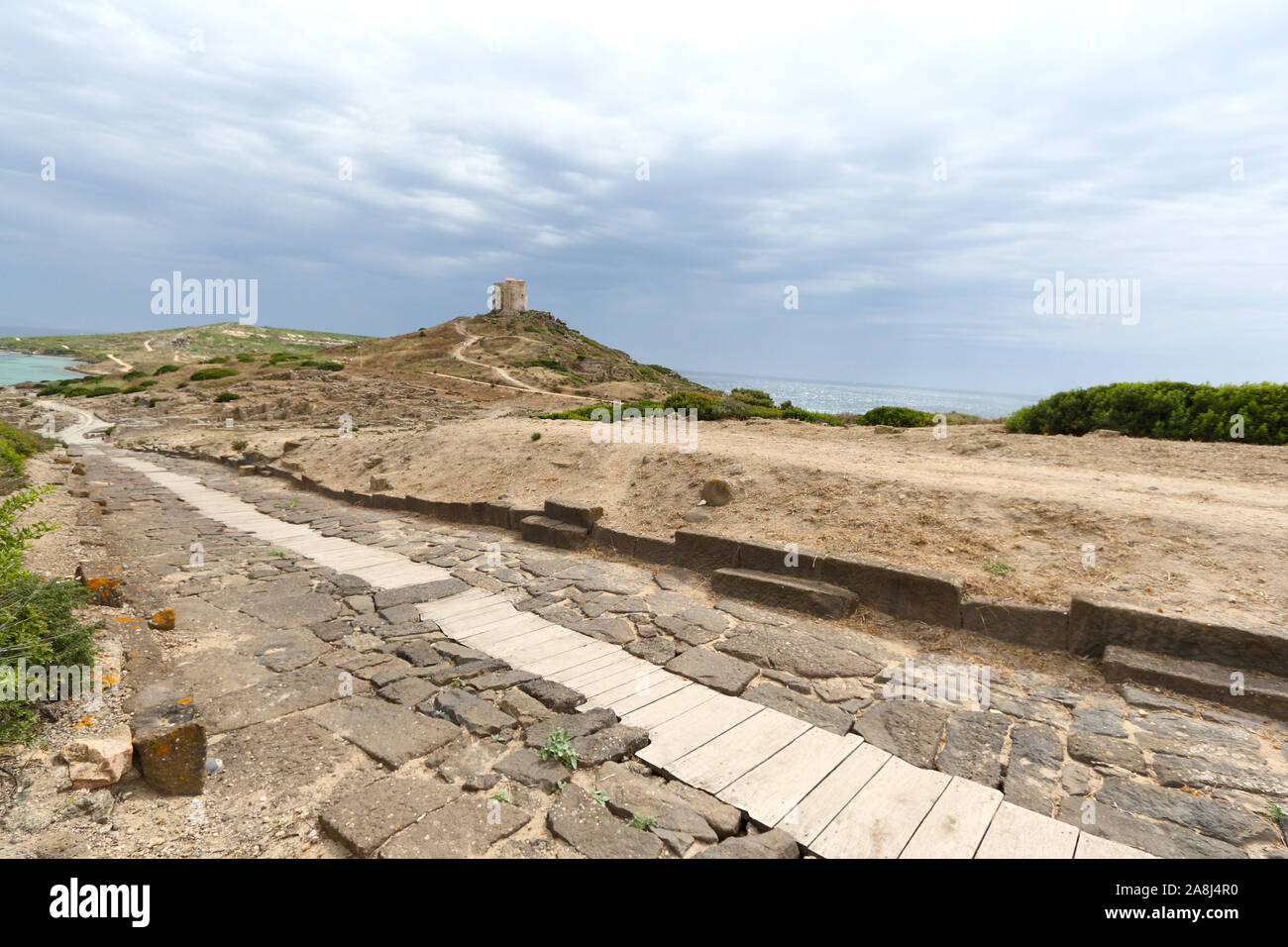 Cabras, Italy - 4 July 2011: the archaeological site of Tharros in the province of Oristano Stock Photo