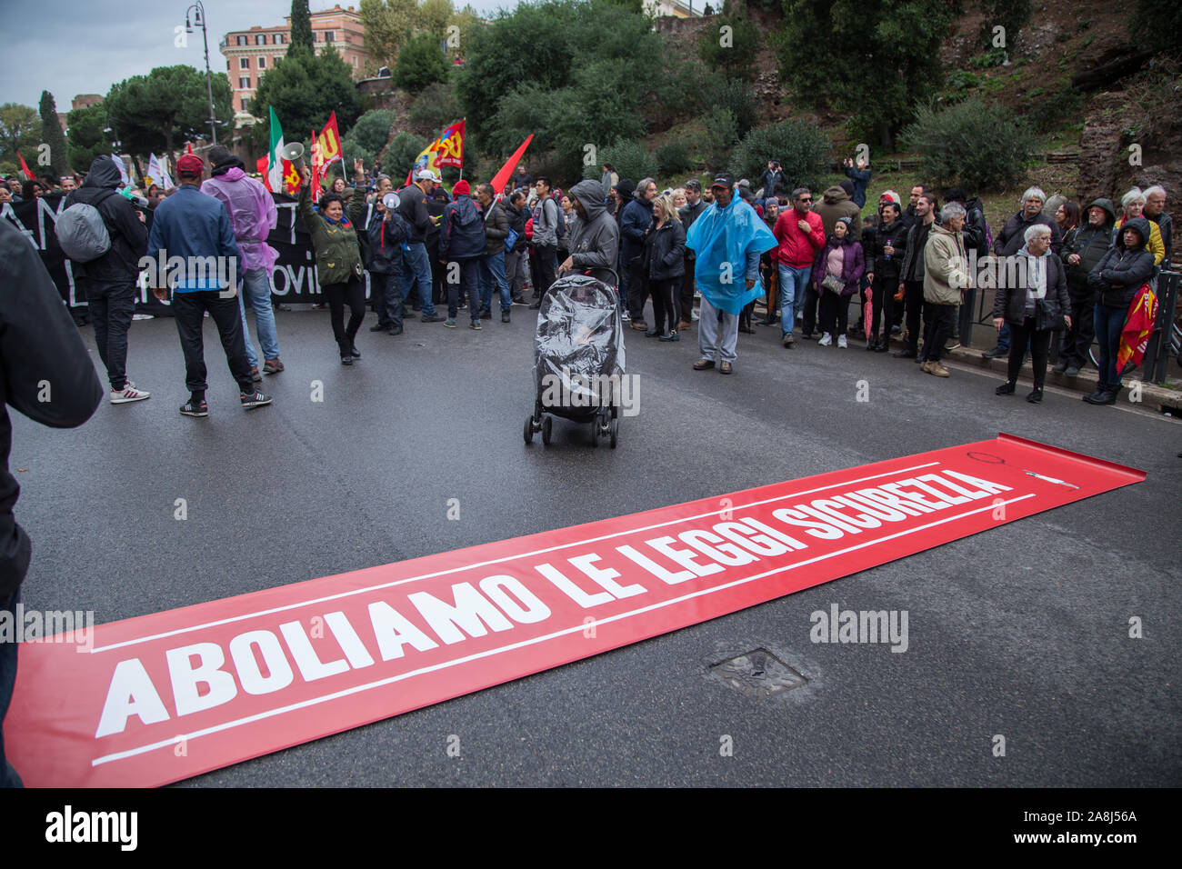 Roma, Italy. 09th Nov, 2019. National demonstration started from the Colosseum in Rome against the security laws wanted by the former interior minister Matteo Salvini. (Photo by Matteo Nardone/Pacific Press) Credit: Pacific Press Agency/Alamy Live News Stock Photo