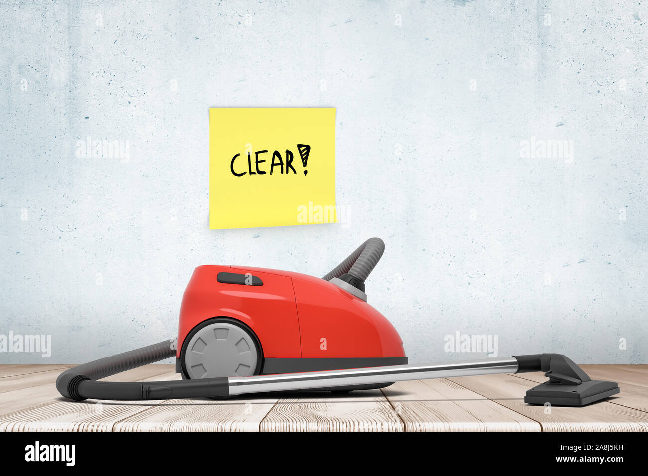 3d Rendering Of Red Vacuum Cleaner On Wooden Floor Near
