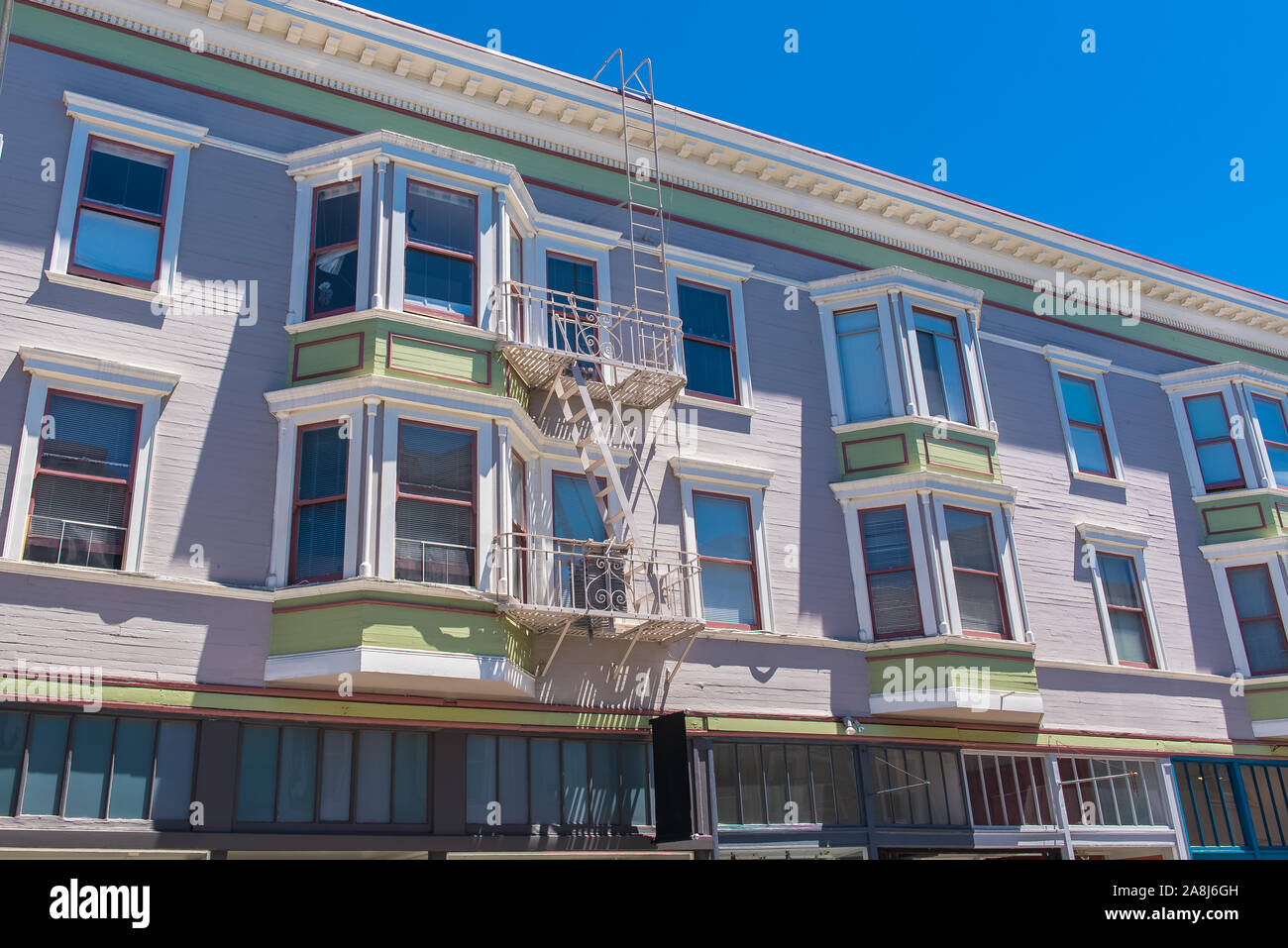 San Francisco, typical colorful houses in Telegraph Hill, sloping