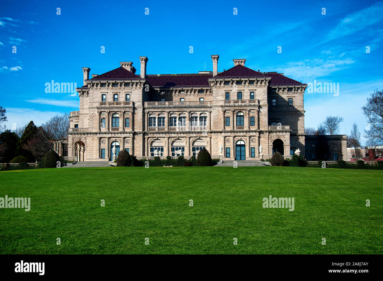 The historic back exterior of the breakers mansion in newport rhode