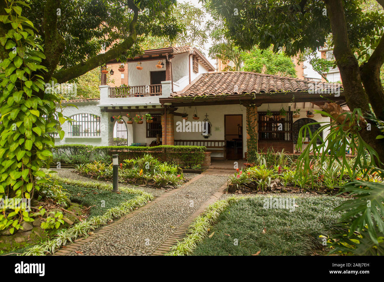 Garden and buildings of the Casa Museo Otraprte museum dedicated to Fernando González in Envigado, Colombia. Stock Photo