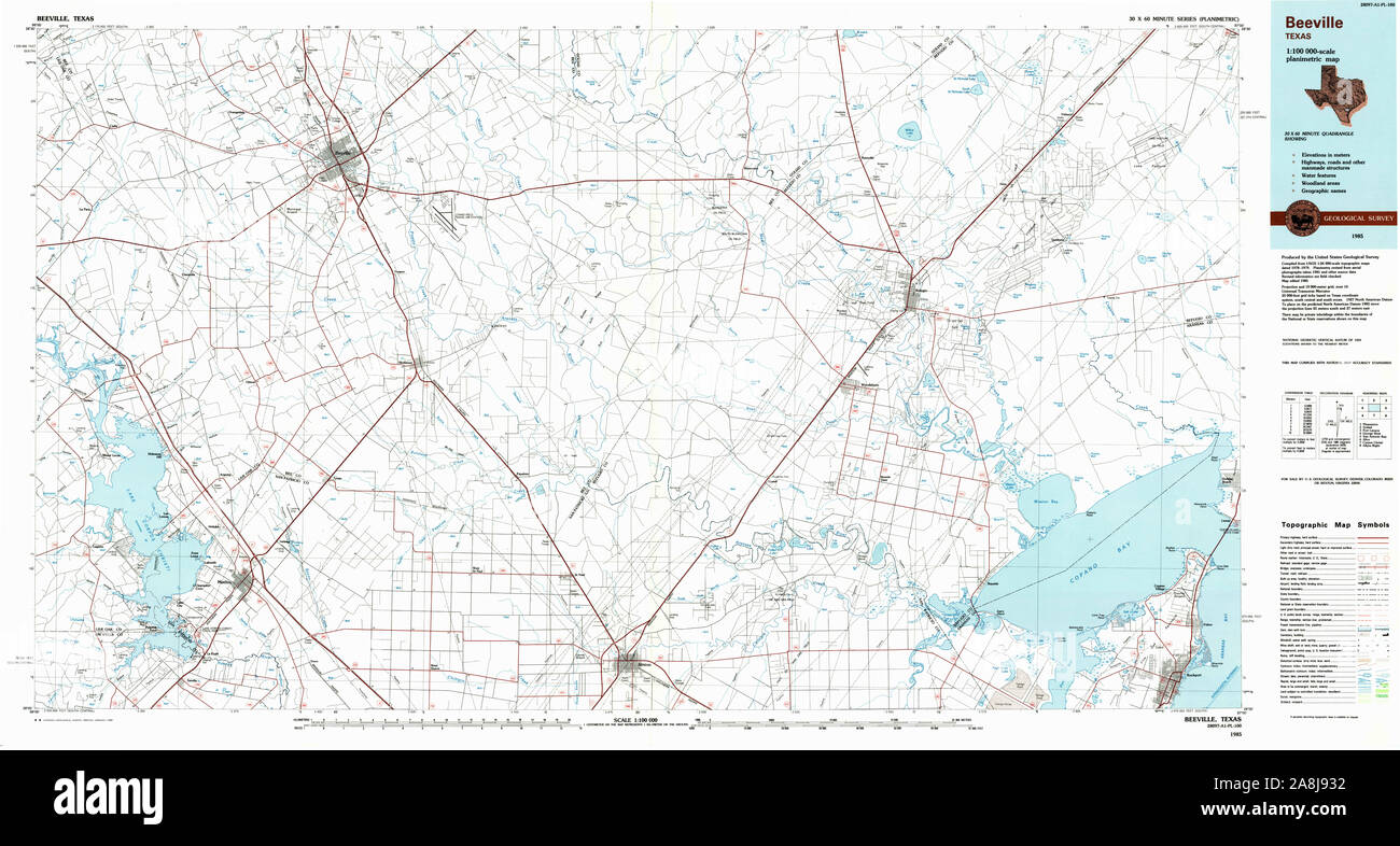 USGS TOPO Map Texas TX Beeville 121868 1985 100000 Restoration Stock