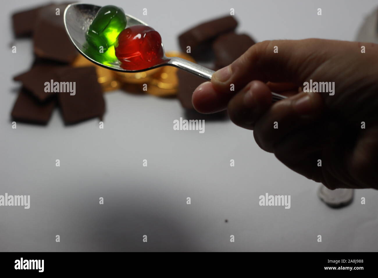 Kids favorite jelly chocolate over a spoon Stock Photo Alamy