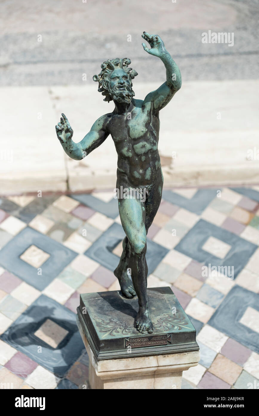 Pompei. Italy. Archaeological site of Pompeii. Casa del Fauno / House of the Faun, the bronze statuette of a dancing faun, after which the house is na Stock Photo