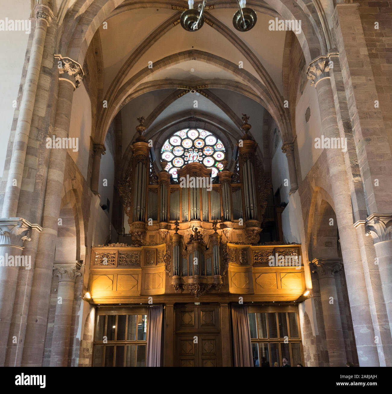 Strasbourg, Bas-Rhin / France - 10 August 2019: interior view of the Saint Thomas' Church in Strasbourg with the organ Stock Photo