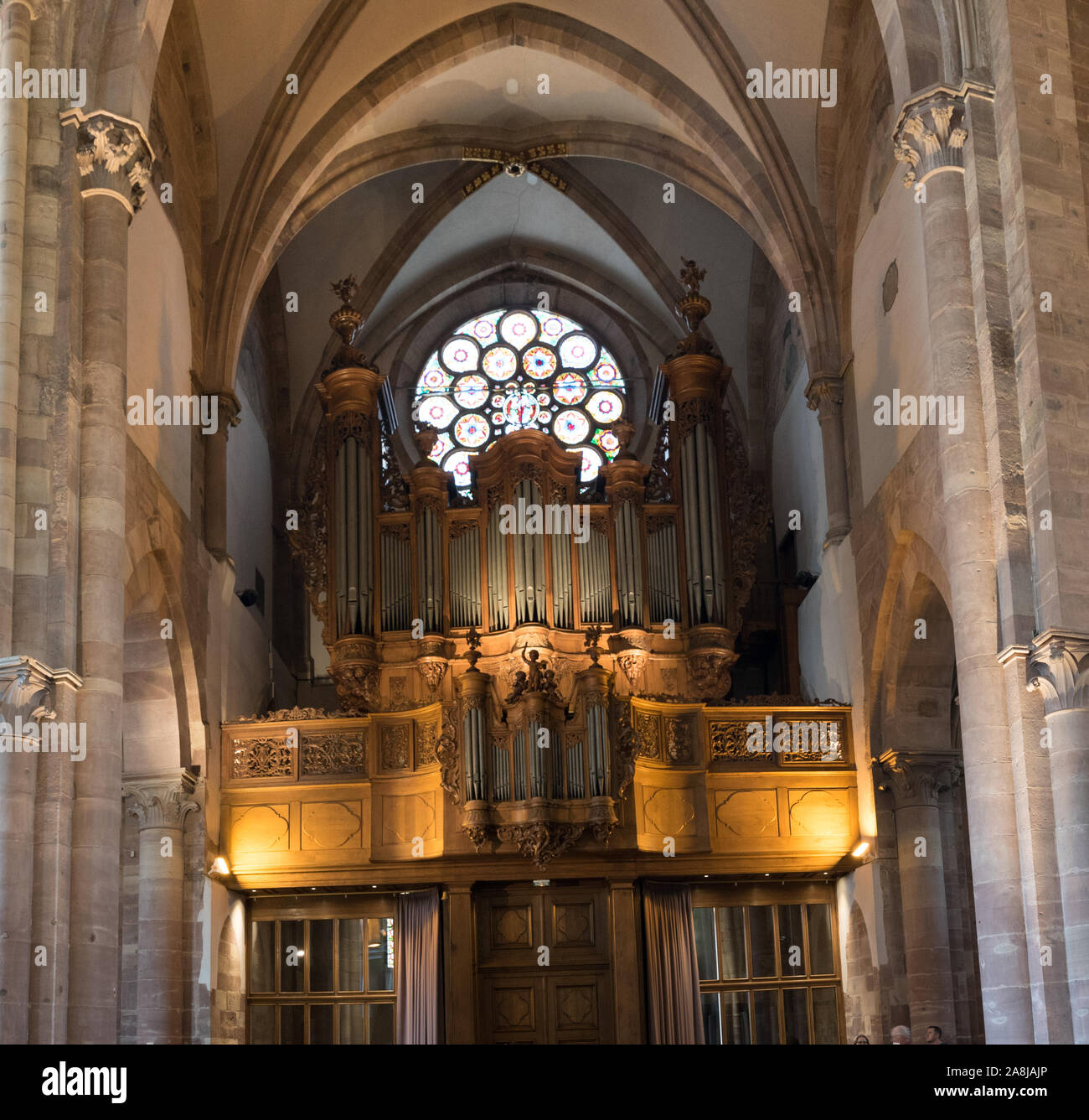 Strasbourg, Bas-Rhin / France - 10 August 2019: interior view of the Saint Thomas' Church in Strasbourg with the organ Stock Photo