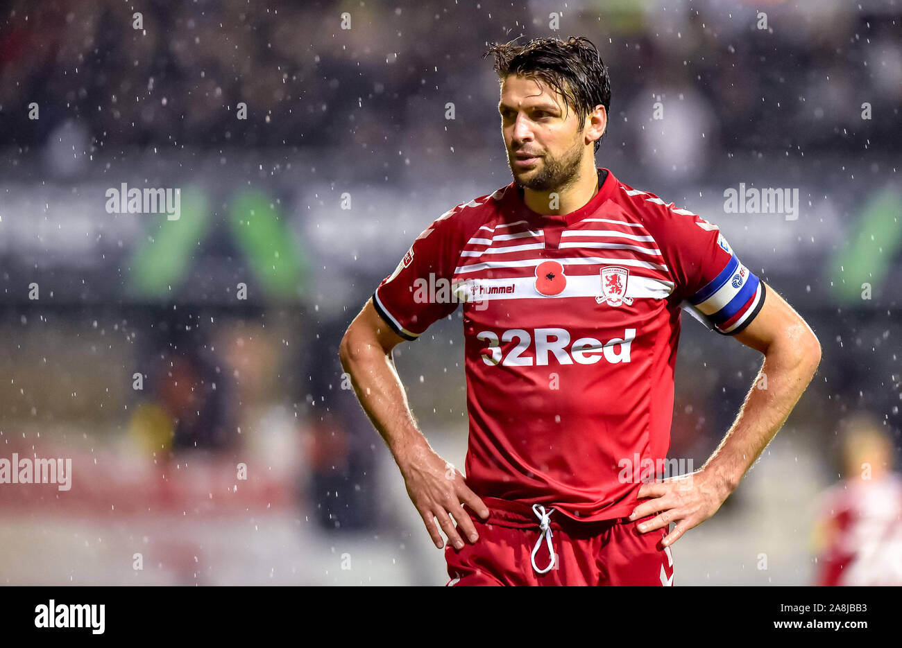 London, UK. 09th Nov, 2019. George Friend of Middlesborough FC during the EFL Sky Bet Championship match between Queens Park Rangers and Middlesbrough at The Kiyan Prince Foundation Stadium, London, England. Photo by Phil Hutchinson. Editorial use only, license required for commercial use. No use in betting, games or a single club/league/player publications. Credit: UK Sports Pics Ltd/Alamy Live News Stock Photo