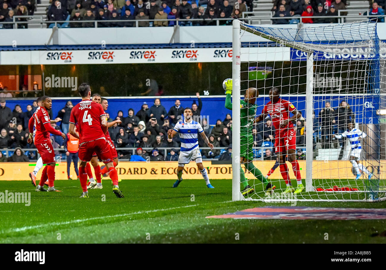 London, UK. 09th Nov, 2019. Darren Randolph of Middlesborough FC saves during the EFL Sky Bet Championship match between Queens Park Rangers and Middlesbrough at The Kiyan Prince Foundation Stadium, London, England. Photo by Phil Hutchinson. Editorial use only, license required for commercial use. No use in betting, games or a single club/league/player publications. Credit: UK Sports Pics Ltd/Alamy Live News Stock Photo