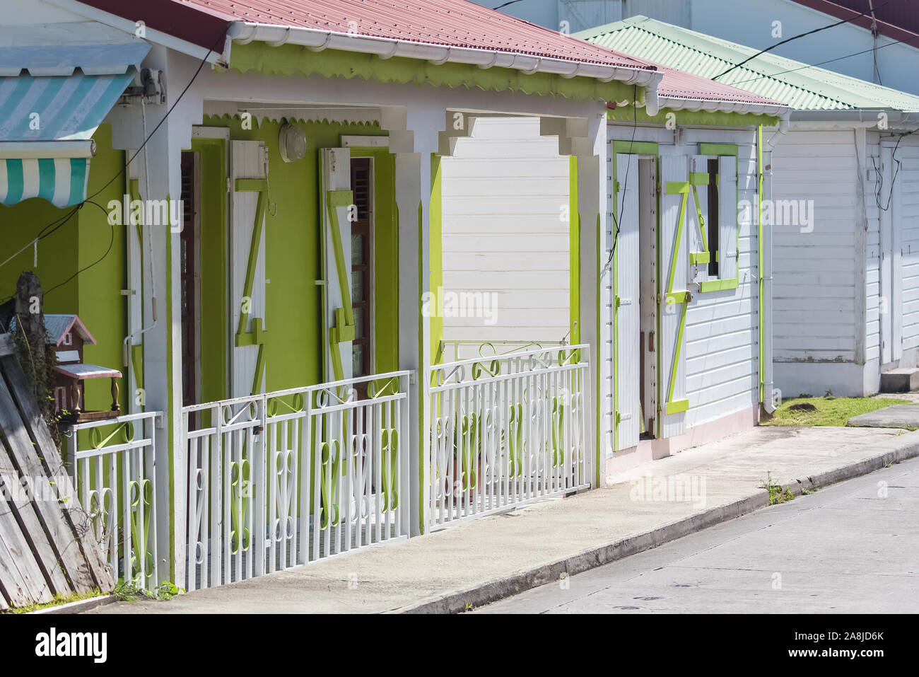 Guadeloupe, the Saintes islands, typical houses in the village Stock