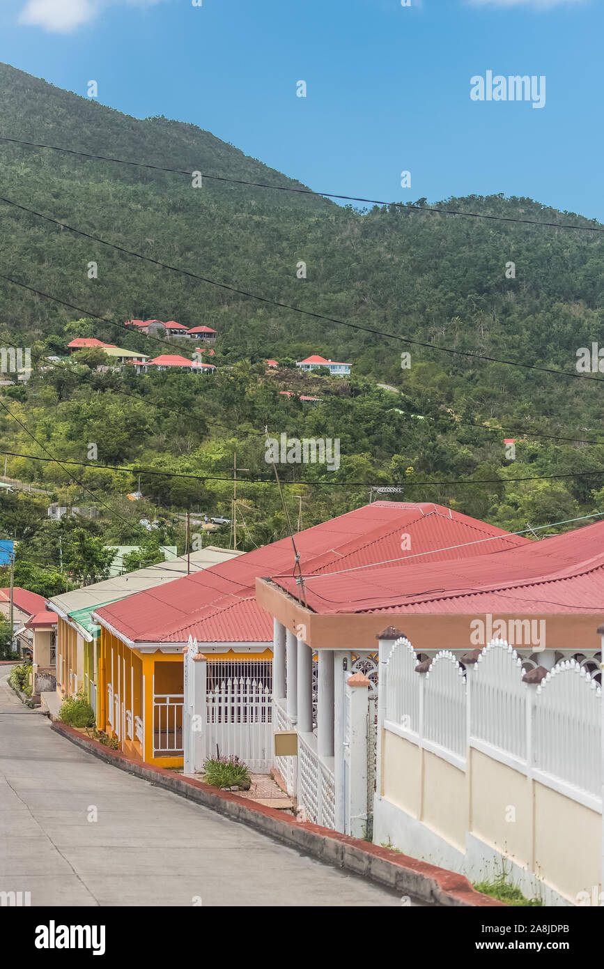 Guadeloupe, the Saintes islands, typical houses in the village Stock