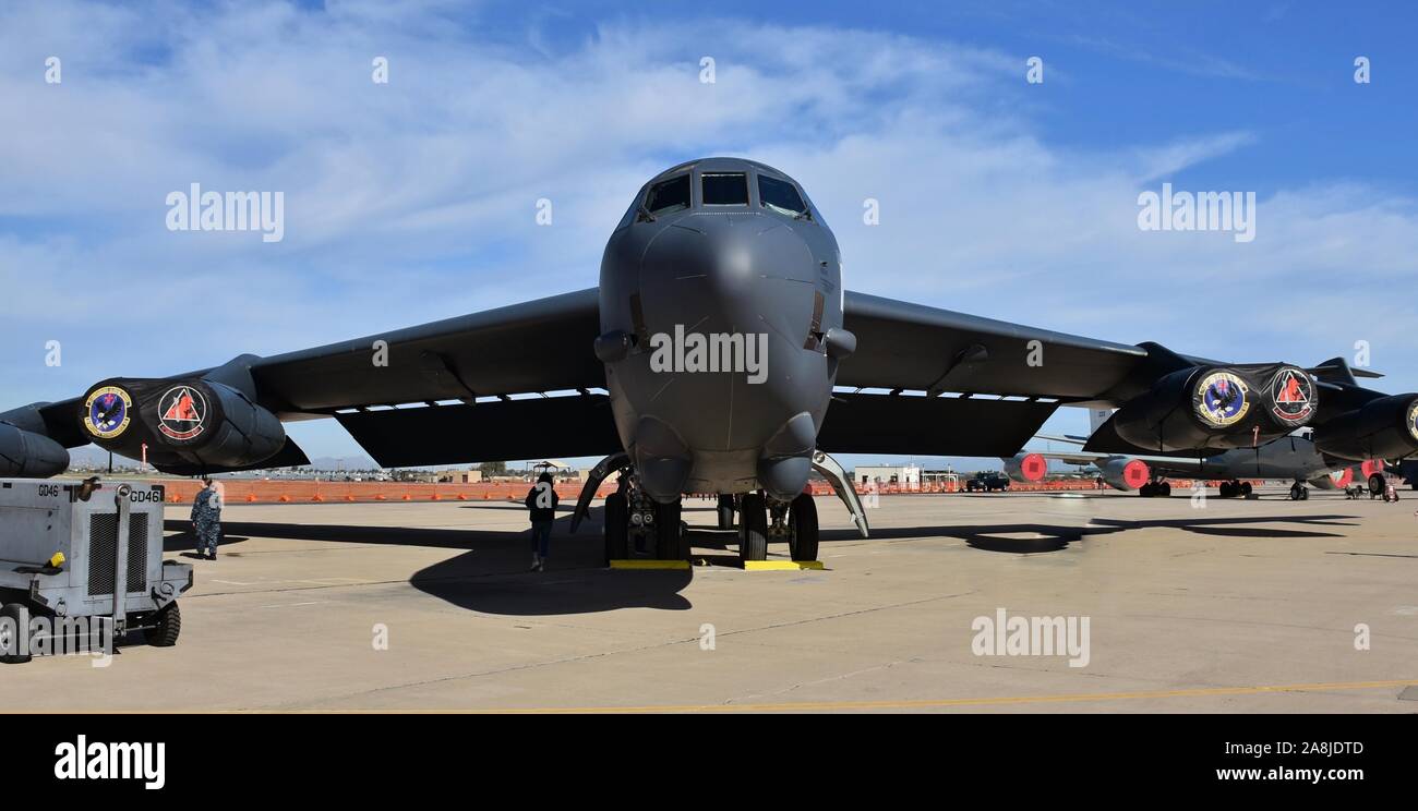 Tucson, AZ, USA - March 23, 2019: A U.S. Air Force B-52 Stratofortress Bomber on the runway at Davis-Monthan Air Force Base. Stock Photo