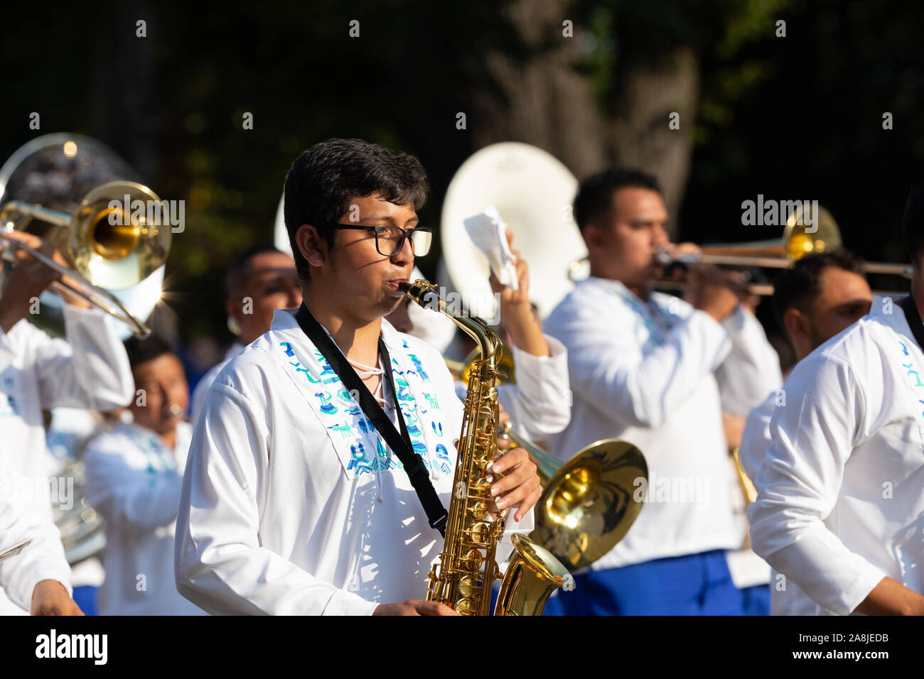 Salvadoran american marching band members hires stock photography and