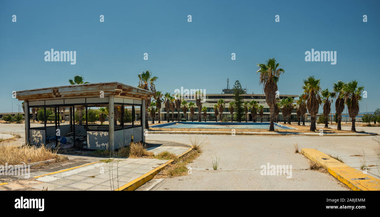 Impressions of the old Ellinikon Athens airport , abandoned in 2001 after the new Athens International Airport Eleftherios Venizelos (ATH) opened for Stock Photo