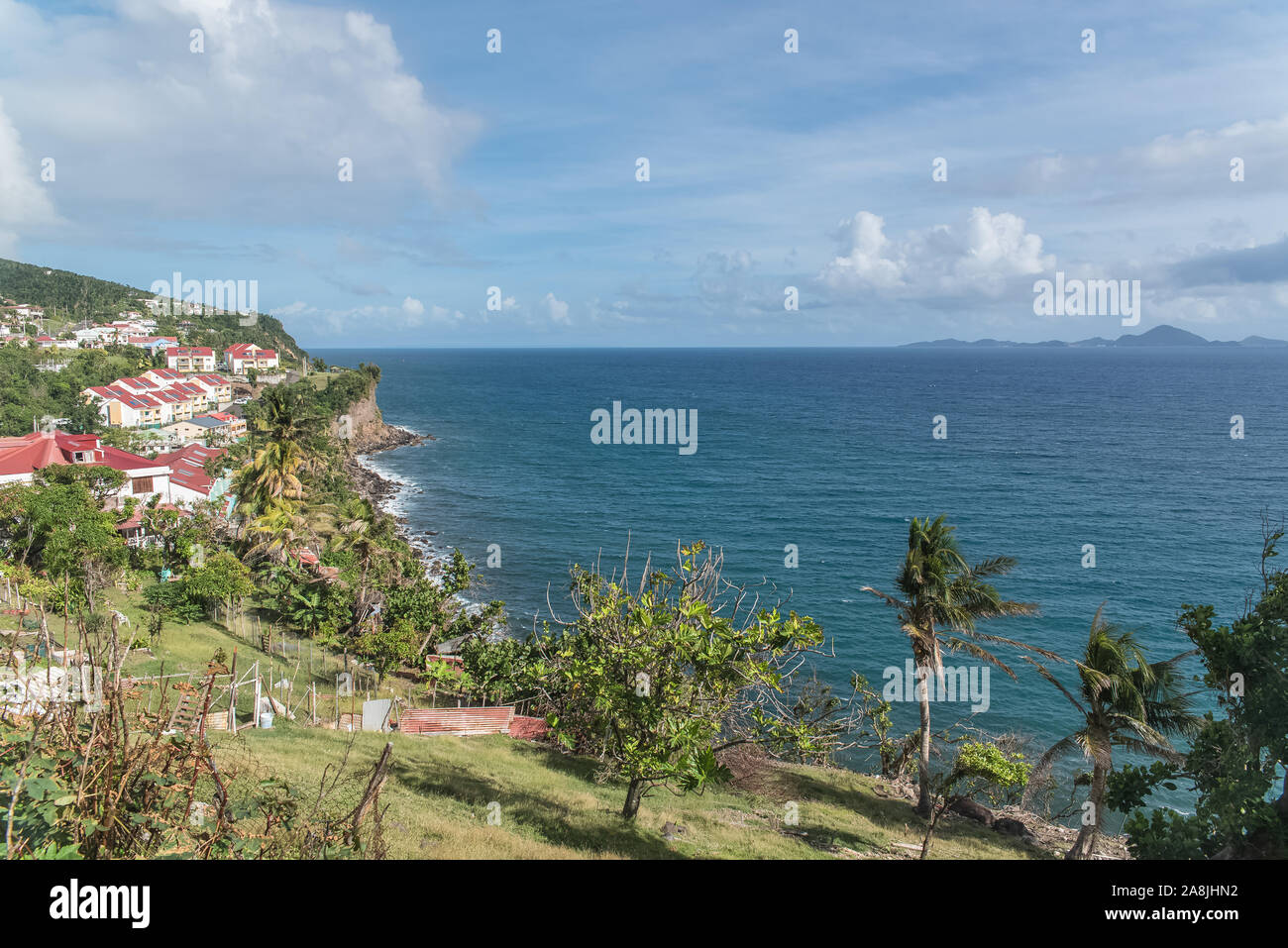 Basse Terre in Guadeloupe, panorama from Trois-Rivieres village, view of the cliffs Stock Photo