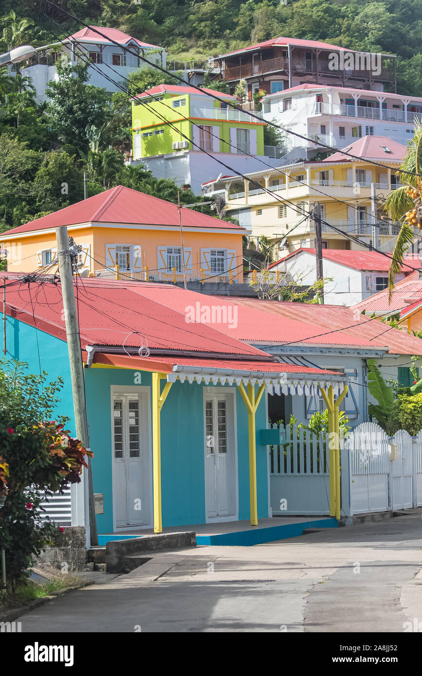 Guadeloupe, the Saintes islands, typical houses in the village Stock