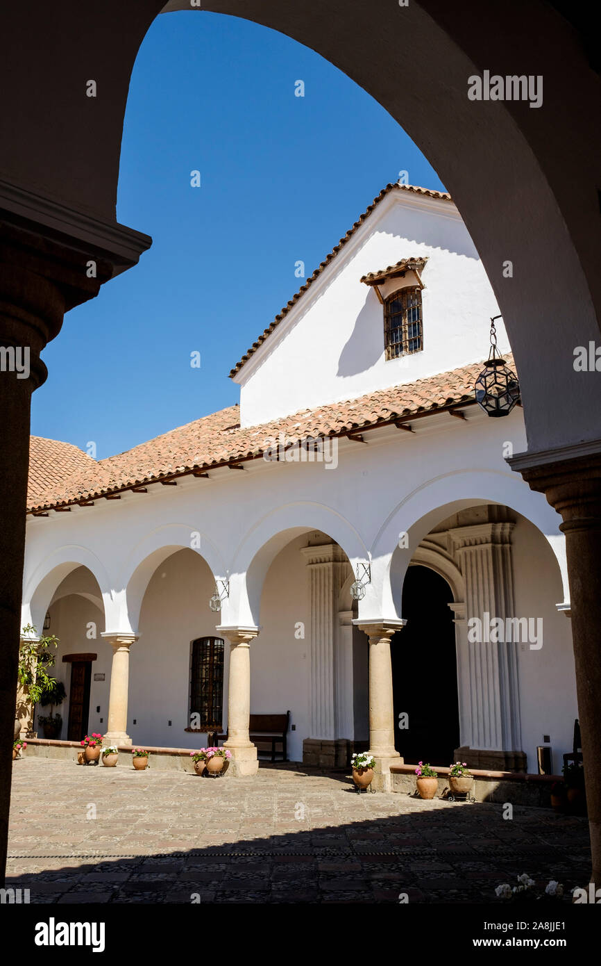 Inner courtyard in the Casa de la Libertad or House of Freedom in the Historic District of Sucre, Bolivia Stock Photo