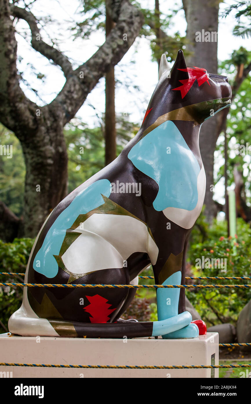 CALI, COLOMBIA - OCTOBER, 2019: One of the group of statues of cats located at the River Boulevard in Cali Stock Photo
